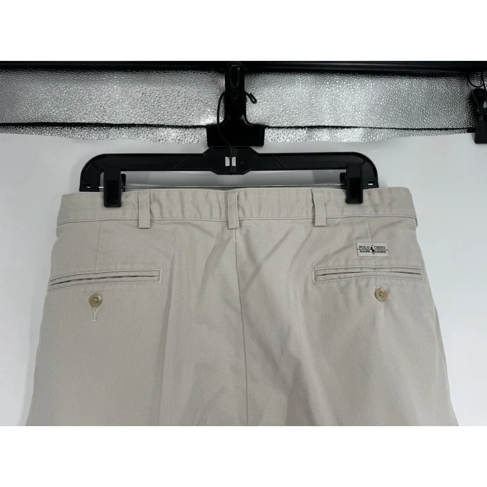 Polo Ralph Lauren Andrew Pants Mens Size 34x32 Khaki Vintage Baggy Pleated Chino